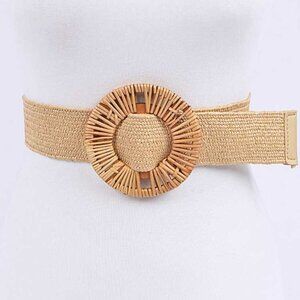 BNWT Brand New Bamboo Buckle Faux Straw Elastic Fashion Belt